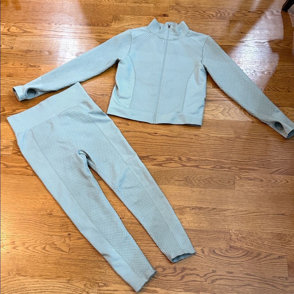 Bailey 44 Sport Textured Zip Jacket & High-Rise Leggings Set blue gray Size L